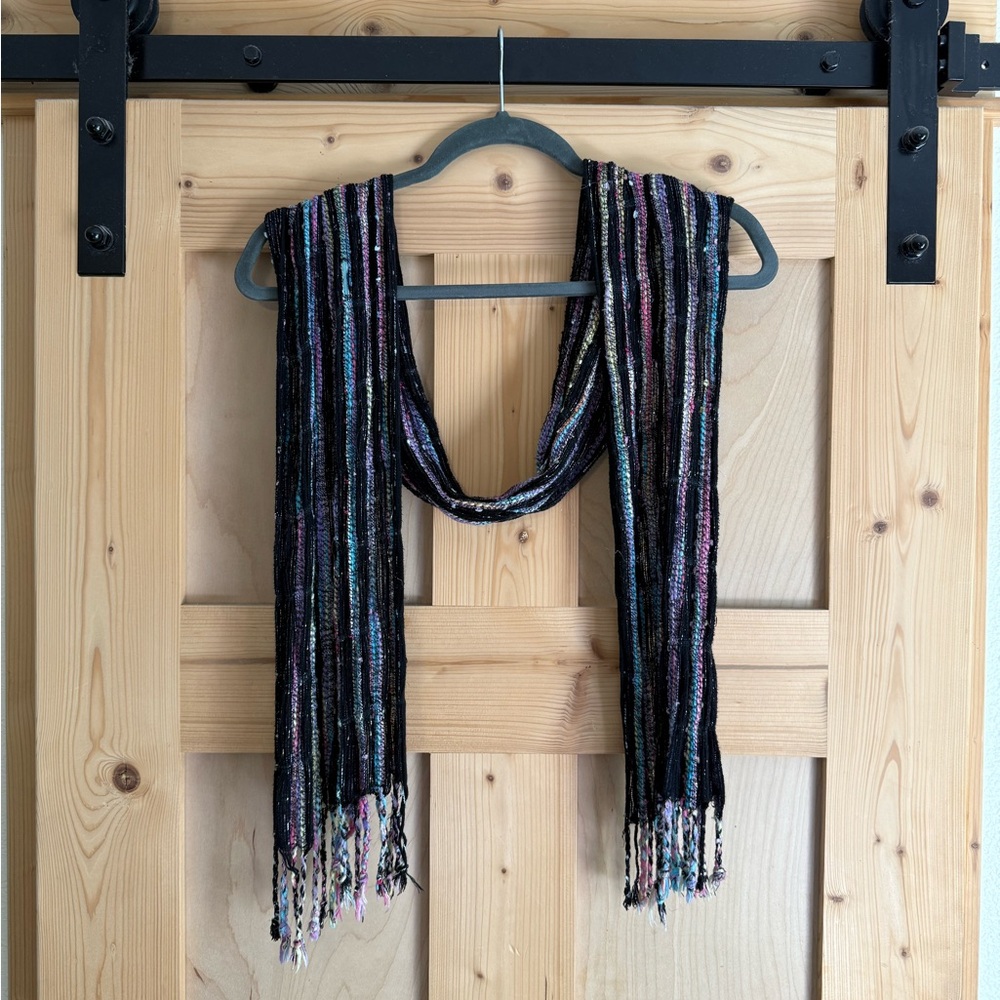Fair-trade Black Multicolor Striped Scarf